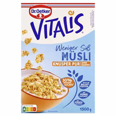 Verfügbar ab 04.09.2026 Aktion DR. OETKER Vitalis , Weniger Süß Knusper Pur
