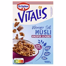 Verfügbar ab 04.09.2026 Aktion DR. OETKER Vitalis , Weniger Süß Knusper Schoko 1 kg