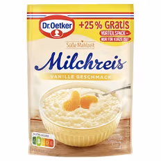 Verfügbar ab 04.09.2026 Aktion DR. OETKER Süße Mahlzeit, Milchreis Vanille Geschmack 0,16 kg
