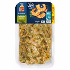Verfügbar ab 04.09.2026 Kühlung Aktion GOLDEN SEAFOOD Garnelen Sortiment XXL , Knoblauch-Kräuter 0,4 kg