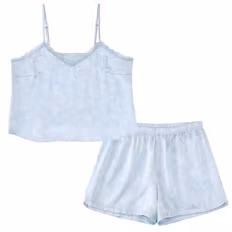 Damen Shorty-Pyjama in Satin-Optik, Blau, S 36/38