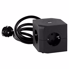 Steckdosenwürfel mit USB, Schwarz