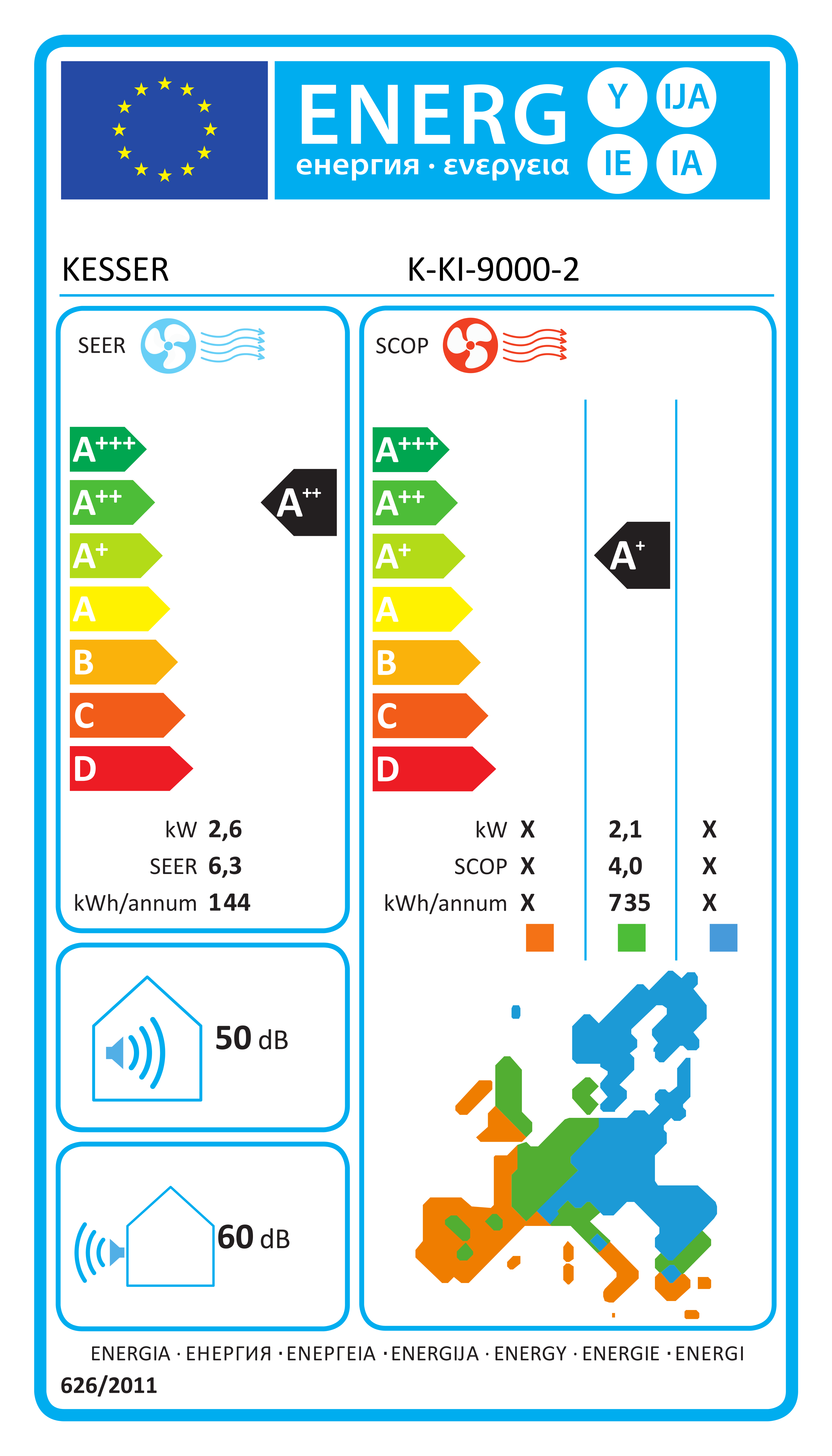 KESSER® Klimaanlage SET Split - Klimagerät mit WiFi/App Funktion - Kühlen A++/ Heizen A+ , Kältemittel R32 - LCD-Display , Fernbedienung und Timerfunktion - Inkl. komplettem Montagematerial, Split 90