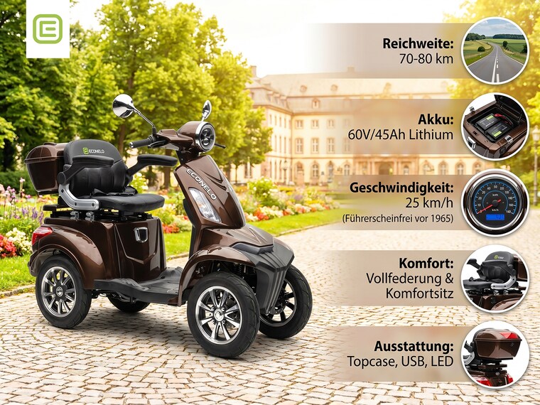 E-Seniorenmobil MAXXI 4.0 - Lithium Akku - 1000W - 25 km/h - BRAUN -25% Sie Sparen 25 Prozent, UVP ~~ 2.999.–~~UVP : 2999,–€ab**2.249.–*** ab 2249,–€ Sternchen Fußnote, Details am Seitenende