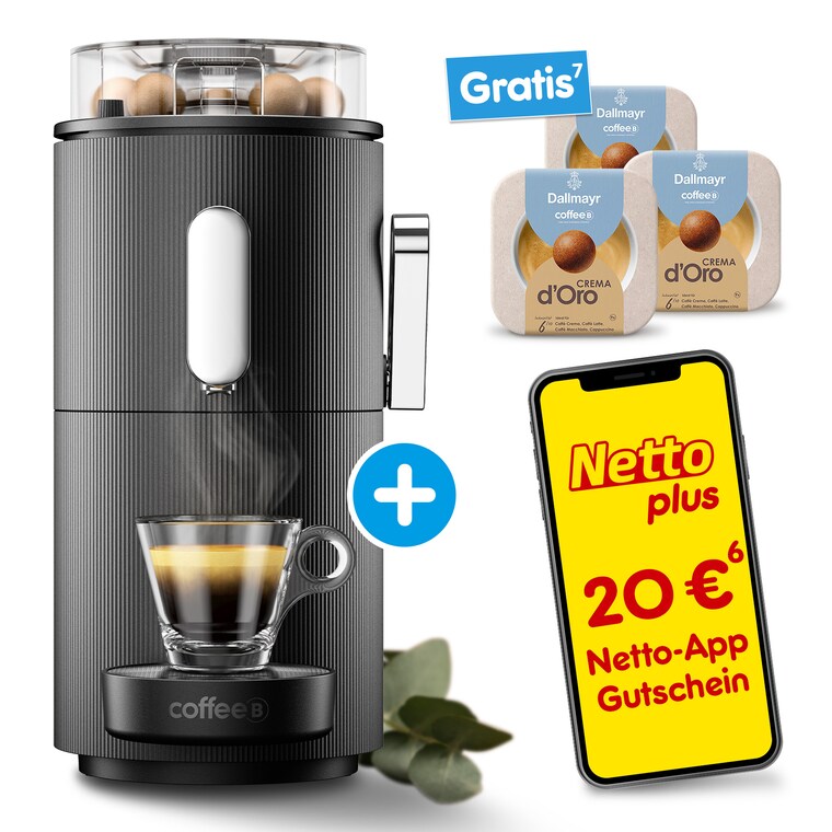 CoffeeB Kaffeemaschine Globe, schwarz + 3 Packungen CoffeeB Dallmayr Crema d´Oro 9 Coffee Balls 53 g -63% Sie Sparen 63 Prozent, UVP ~~ 110.97~~UVP : 110,97€**40.–***Aktueller Preis: 40,–€ Sternchen Fußnote, Details am Seitenende